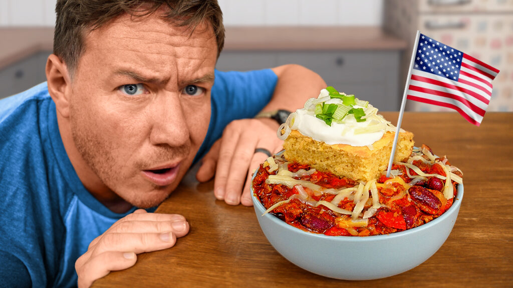 British guy tries chili and cornbread